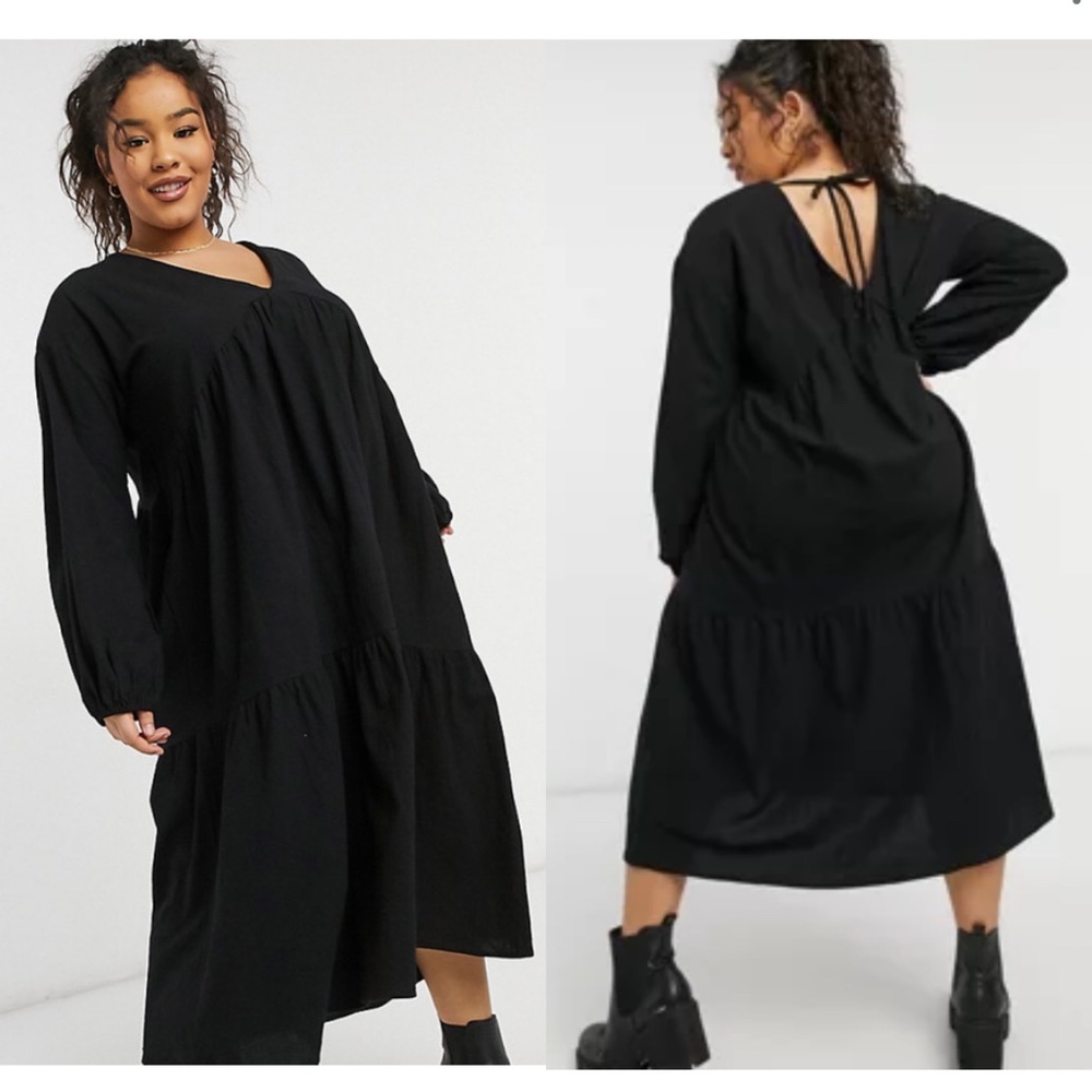NWOT Lola May | ASOS Curve Tiered Smock Dress Black 18